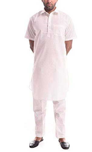 Royal Varomhey - Tuta Pathani da uomo, in lino e cotone, colore: bianco, Bianco, 48