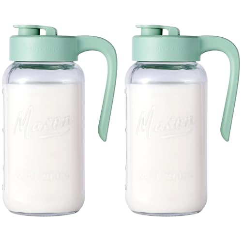 Spreccio Mason Jar Pitcher - Airtight & Leakproof Glass Pitcher with Lid, Perfect for Breastmilk, Cold Brew, and Sun Tea, 2 Quart (64 oz) Mason Jar with Pour Spout Lid