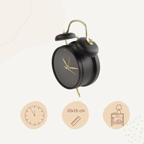 Image of STL Retro Twin Bell Alarm Clock with Night LED | Loud Bedside Alarm, Non-Ticking Silent Sweep, Metal Frame Table Clock for Students, Bedroom & Office (Black)
