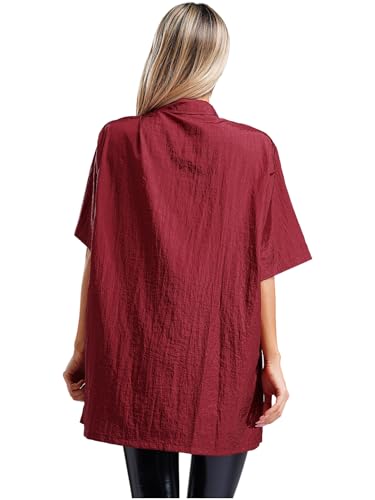 YiZYiF Damen Kittel Berufskleidung Friseur Hundefriseur Schürze Kurzarm Mit Tasche Für Barbier SPA Salon Haustierklinik Burgundy XL