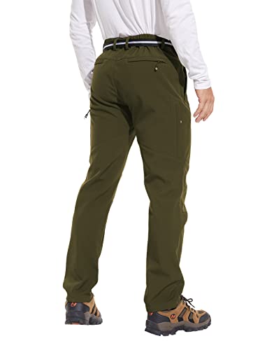 Noukow Men's Winter Fleece Lined Hiking Pants, Softshell Waterproof Work Pants With Belt 6 Zip Pockets-Camping,Skiing #TOP1