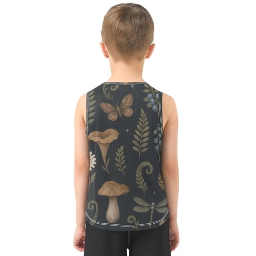Amnita Mushroom Black Children Tank Top Sleeveless Teens Vest Boys Football Shirt for Running Workout Beach Swim 3T3