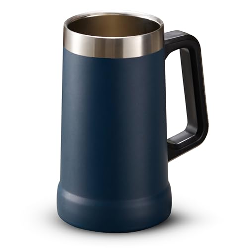 Comparison: Best Insulated Beer Mug 3 KooK Beer Stein, Stainless Steel Coffee Mug, Tumbler with Thermal Vacuum Insulation, Big Grip, Adventure, Double Walled Drinking Cup, Large Handle, Shatterproof, Navy Blue, 24 oz