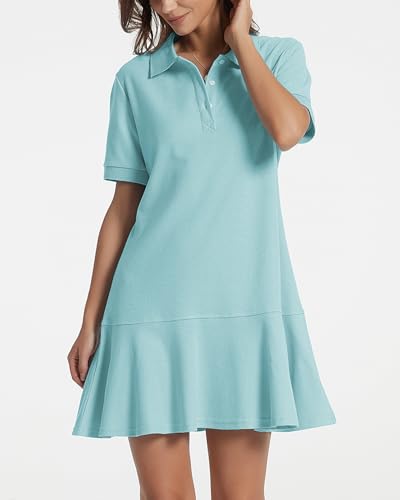 Image of YEXPINE Polo Dress for Women Short Sleeve Ruffle Hem Golf Tennis Summer Mini Dresses