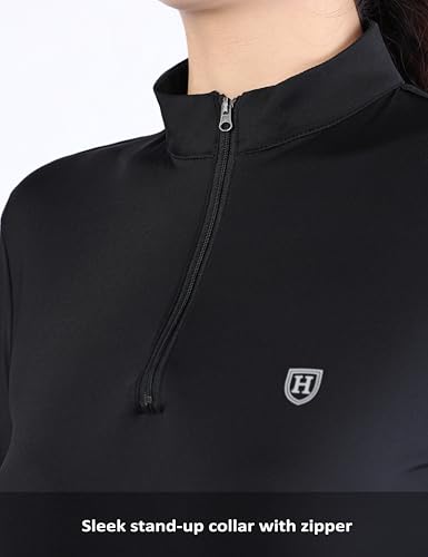 Harrison Howard Women'S Equestrian Sweat Absorption Quick Drying Horse Riding Long Sleeve Shirt 1/4 Zip Base Layer Black Medium thumb #2