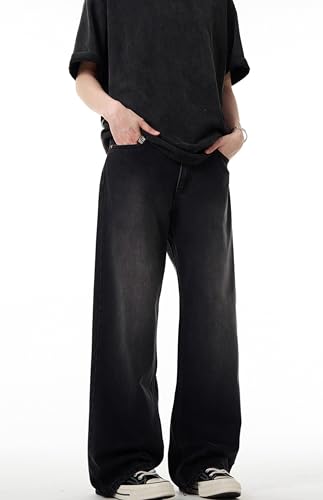 GUOYUXIAO Men's Jeans High Street Washed Denim Jeans Loose Fit Straight Leg Trouser for Men 7