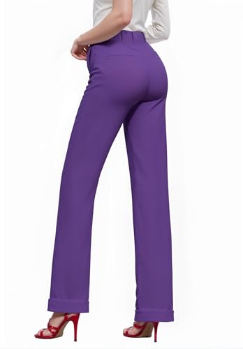 Hybrid & Company Women's High Waisted Straight Leg Suit Pants Business Work Casual Slacks Trousers3