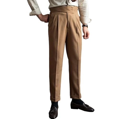 Men's Vintage Straight Leg Casual Dress Pants Business Solid Outdoor Trousers Loose Fit High Waist Comfort Pants
