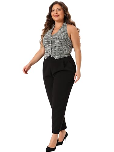Agnes Orinda Plus Size Waistcoat Vest for Women Vintage Halter Button Down Tweed Suit Blazers Vests3