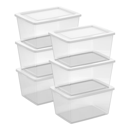 Image of Sterilite Clear Storage Box Stackable Tote, 58 Quart, 6-Pack