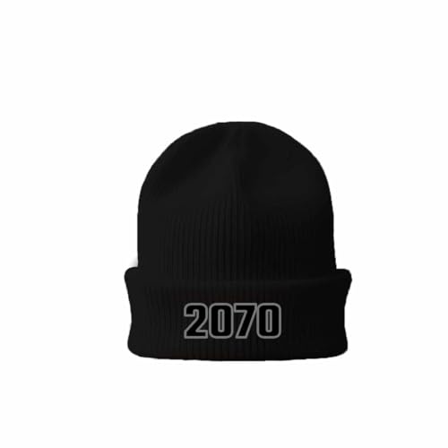 Beanie noir 2070 Year cuffed - Bonnet homme et femme chaud tricoté à revers