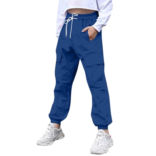 Girls Boys Cargo Sweatpants Multi Pockets Joggers High Waist Trousers Athletic Sports Cuffed Track Pants for 3-12 Years3