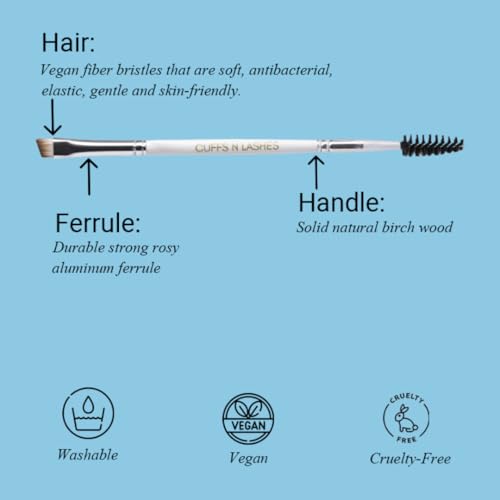 Image of Cuffs N Lashes Dual Makeup Brush | 2-in-1 Fine Angled Brow Brush &Spoolie 07 | Eyebrow Definer &Groomer | Precision Shaping &Blending | Travel Friendly Professional Eye Makeup Tool