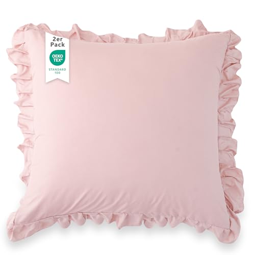 TOCOMOA Kissenbezug 40x40 2er Set - Rüschen Kissenbezüge Öko-Tex Zertifiziert, Kissenhülle Weich und Hypoallergen, Kopfkissenbezug 40x80cm mit Hotelverschluss Rosa TOCOMOA Kissenbezug 40x40 2er Set - Rüschen Kissenbezüge Öko-Tex Zertifiziert, Kissenhülle Weich und Hypoallergen, Kopfkissenbezug 40x80cm mit Hotelverschluss Rosa