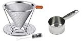 First Time Home Buyers Essentials - Reusable Stainless Steel Pour over Coffee Dripper Bundle with Stainless Steel Scoop for Ground Coffee - 1/8 Cup, 2 Tablespoon or 1 oz Scoop