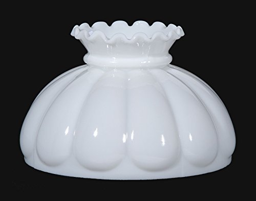 Image of B&P Lamp 9 7 /8 inch Fitter Opal White Glass Melon Style Student Lamp Shade with Crimp Top Design