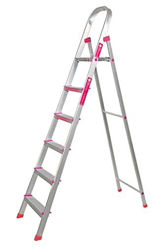 Image of Casa Copenhagen Designed in Denmark, 6-Step Foldable Aluminium Ladder Laser Cut with Super Advance Sure-Hinge Technology,7 Years Warranty - Silver