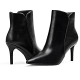 Elisabet Tang Women Chic Heeled Ankle Boots,Sexy Pointed Toe 3 Inch High Heel Fashion Booties with Side Zipper Envening Party Dress Shoes Black size 8