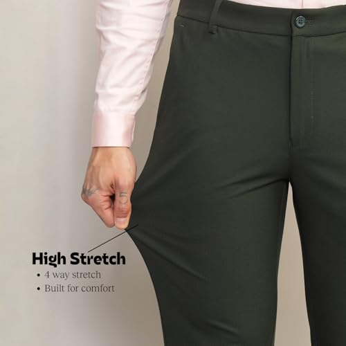 Image of SUBTRACT Men 4 Way Stretch Wrinkle Free Slim Fit Formal Trouser in with 2 Inch Flexible Waistband | Men's Trousers for Office Or Party