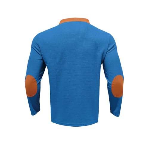 Autumn new men's waffle color-blocked tie V-neck long-sleeve casual T-shirt2