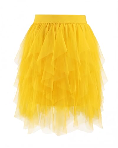 TRIWORKS Tüllrock Gelb Damen Hohe Taille Layered Puffy Tutu Rock Damen A-Linie Midirock für Party Halloween Karneval M