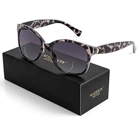 Madison Avenue Vintage Bifocal Reading Sunglasses for Women, Classic Designer Style UV Protection Sun Reader Glasses Grey Demi +2.5 Cover