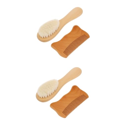 FOMIYES 4 Pcs Cradle Cap Brush Set for Infants Detangler Brush for Hair Bathing Wooden Comb for Boys and Girls Natural Goat Hair Gentle for Baby's Scalp