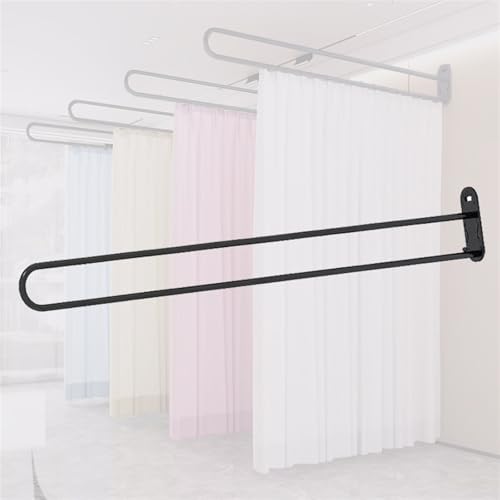 パーテーション 衝立 部屋 仕切り 間仕切り U字型レール金属サポートトラック、プライバシー仕切りカーテン用壁取り付け金属ポール、取り外し可能な吊り下げリング付き2/2.3m仕切りバー(Black,L 6.5ft/2m)