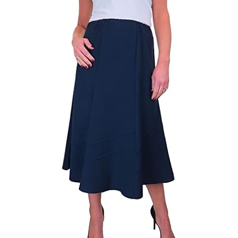 Women's Smart Lined Midi A Line Skirt Ladies Flared Swing Maxi Skirt Washable Office Navy Blue 12-24 (16) Cover