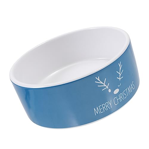 Phantasmia セラミックペットボウル クリスマス猫デザイン ? 多用途犬用給餌器 水入れ 家庭用猫皿 (16X16CM,青)