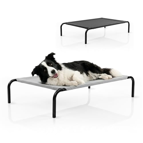 Mobiclinic®, Lettino Rialzato per Cani, Rinfrescante, XL, Isolante, 122x71x21 cm, Max. 60 kg, Resistente, Interno ed esterno, Portatile, Facile da pulire, Montaggio senza attrezzi, Grigio, Cleo