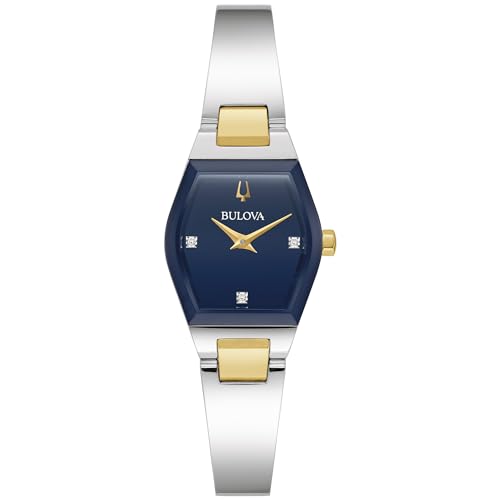 Bulova Ladies Modern Gemini Diamond Silver and Gold Stainless Steel Watch,Tonneau Shape Blue Dial,...
