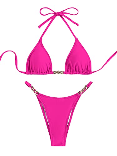 SHENHE Women's Sexy Bikini Sets Ring Triangle Tie Bathing Suits 2 Piece Swimsuits