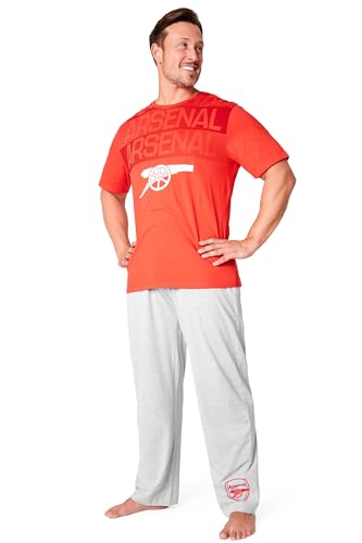 Arsenal F.C. Conjunto de pijama para hombre, ropa de noche, camiseta de pantalones largos, conjunto de pijama S-3XL, para hombres, adolescentes, regalos del Arsenal para hombres, Rojo/Gris, XXL
