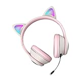 KICHOUSE 発光猫耳有線ゲーミングヘッド ノイズ低減マイク付き 大口径ドライバー 収納 ラップトップ対応 学習 音楽 ゲーム用