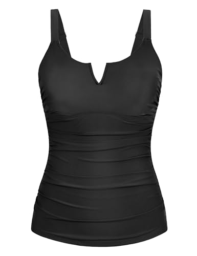 Hilor Women's Underwire Tankini Tops Ruched Slimming Bathing Suit Top Only