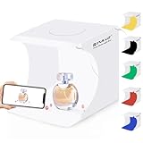 PULUZ フォトスタジオボックス LEDライト付き 20cm ミニポータブル写真照明テントキット ホワイト 折りたたみ式撮影ソフトボックス 2x20ライト+6背景幕付き 製品ディスプレイ用