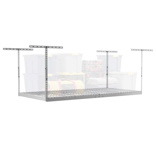 SafeRacks Adjustable Overhead Storage Rack (White) with Hook Pack