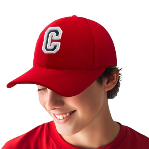 4sold Gorra de béisbol ajustable con letras rojas y negras para niños y niñas, diseño de alfabeto 3D bordado en 3D, gorra deportiva para niños, C, Talla única