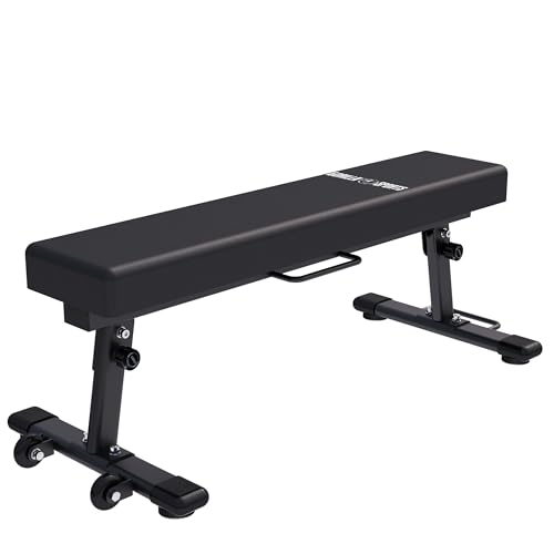 GORILLA SPORTS® Hantelbank - Klappbar, Flach, Massiv, bis 400 kg, Schwarz - Flachbank, Trainingsbank, Fitnessbank, Bankdrücken Bank für Zuhause
