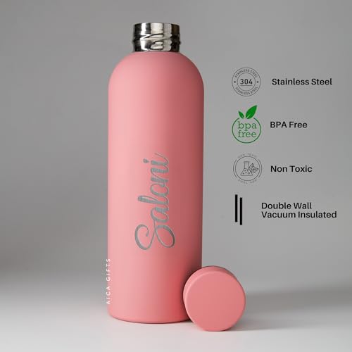 Image of AICA Personalized Name Stainless Steel Water Bottle -500ml - 12 Hrs Hot & 18hHs Cold (Nudepink) |Customised Gift For Women Girl | Gifts for Woman | Gift for Girls