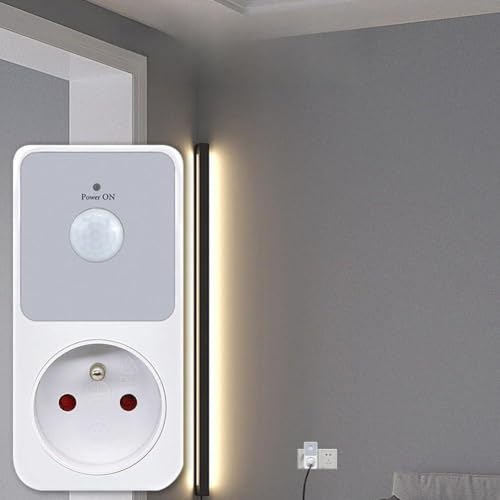 UTTASU Enchufe inteligente con sensor de movimiento PIR para uso en interiores: ángulo de detección de 120°, rango de 2 a 6 m, capacidad de carga inductiva de 300 W / 1200 W, color blanco