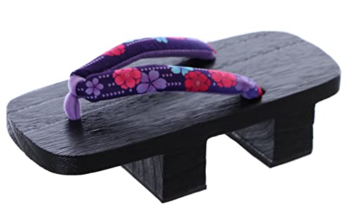 Kawaii-Story K-G-25-8 Viola Sakura Fiori Nero Legno Giappone Geta Doppio Tacco Sandalo Tabi Kimono Geisha, multicolore, 38 EU