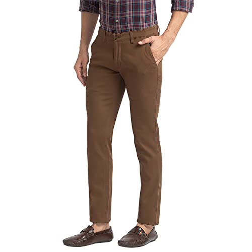 Image of Parx Men's Cotton Blend Solid Pattern Super Slim Fit Flat Front Casual Trouser