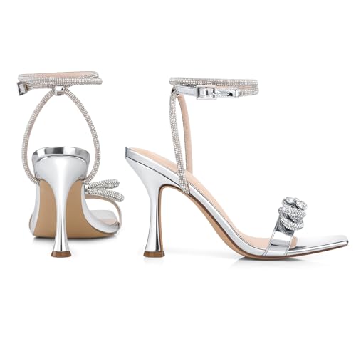 Women Strappy Bow Heels: Double Bowknot Open Toe Kitten Heeled Sandals,Wedding Shoes Sparkly Party Prom Black Silver Gold White Hot Pink Size 6-112