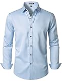 JEMITOP Men's Stretch Wrinkle Free Dress Shirts Formal Wedding Prom Long Sleeve Slim Fit Button Down Shirt Light Blue L