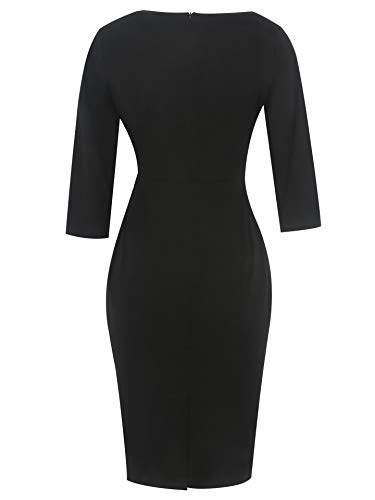 Cismark Women'S Retro Pure Black Half Sleeve Casual Midi Cocktail Dress Black Xl thumb #3