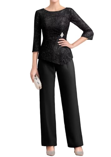 2 Pieces Mother of The Bride Groom Dresses Pant Suits for Women Dressy Wedding Guest Chiffon Lace Formal Evening Outfit