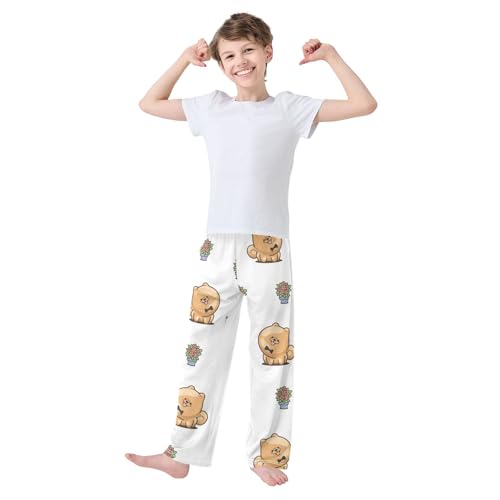 Kawai Pomeranian Boys Pants Boys Athletic Pants Long Pant for Boywith Pockets Wide-Leg Size 6-14Y3