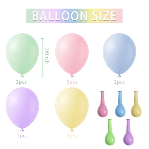 Image of Pastel Balloons Latex Pastel Birthday Decorations 10 Pack 36 inch Round Helium Multicolor Macaron Rainbow Decor for Birthday Rainbow Party Baby Shower Wedding Easter Balloons Decorations